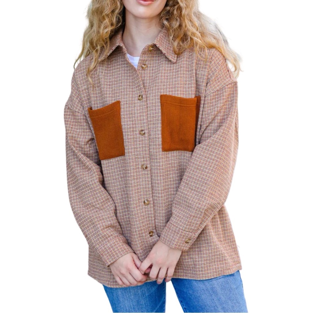 HAPTICS START YOU DAY RUST FLANNEL PLAID OVERSIZED SHACKET - Picture 8 of 10